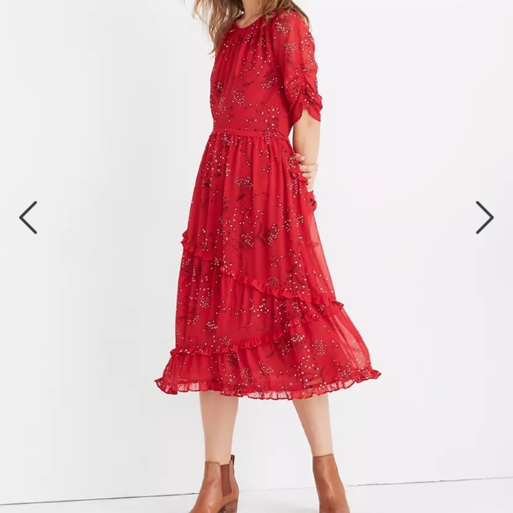 Madewell Windpoppy Ruffle Midi Dress 16 EUC